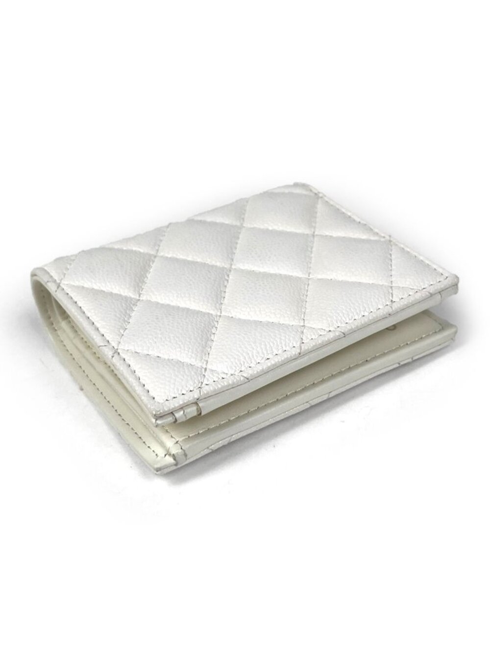 Chanel CC Logo Bifold Wallet Caviar Leather White - Picture 2 of 9